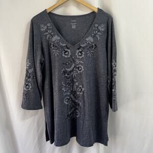 J. Jill Pure Jill Embroidered Jersey Tunic Women's Medium Boho Peasant Classic